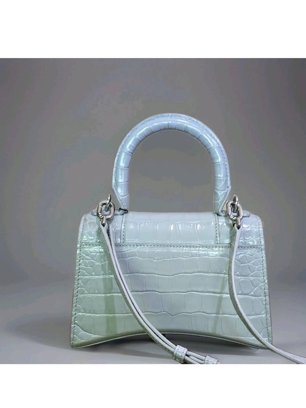 Balenciaga Hourglass Mini Croc-Embossed Top Handle Bag in Light Blue - Picture 6 of 10